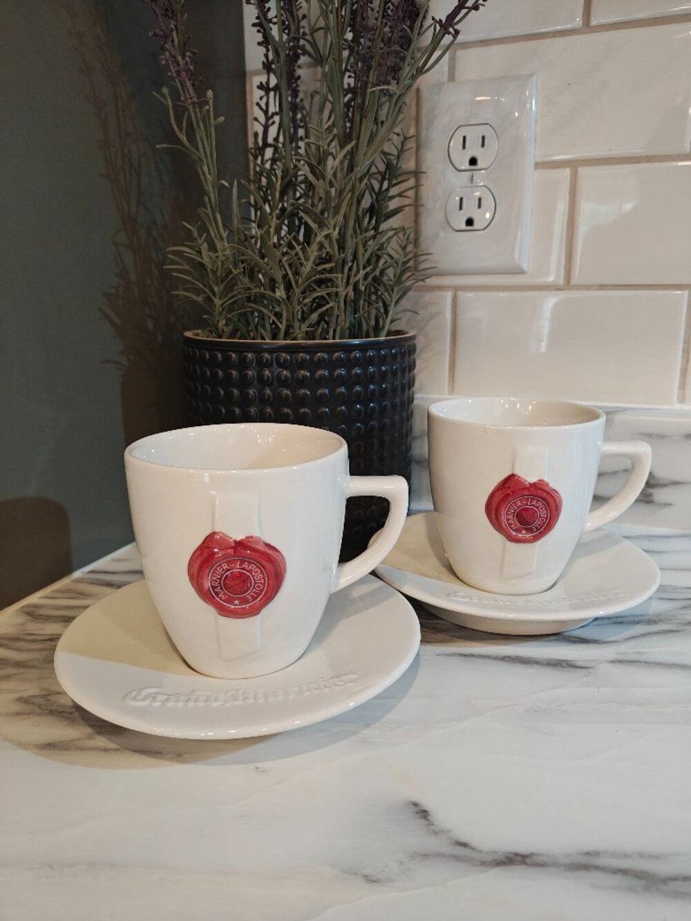 Vintage Grand Marnier Coffee Cups Saucers Set of 2 French Barware